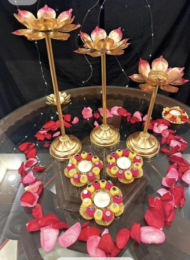 Agaas Enterprises Metal Lotus Tealight/T-Light Candle Holder Candle Stand Set of 6 Home Decor Festive Decor Diwali Diya Stand Home/Office Decoration Gift Item_Metal Colour - Image 1